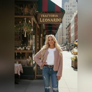 SugarHigh Pink Fuzzy, Curly Women's Long Sleeved Jacket- XS